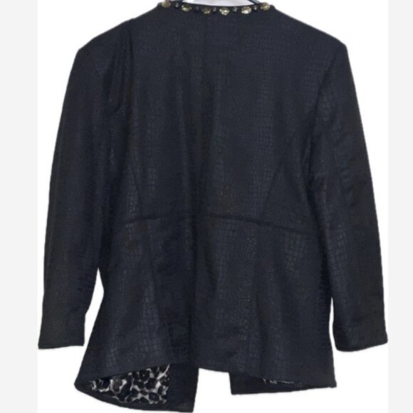 Y2K Ruby Rd. Jacket Woman's Size 12 Black Open Front Croc Embossed Studded Trim - Picture 2 of 5
